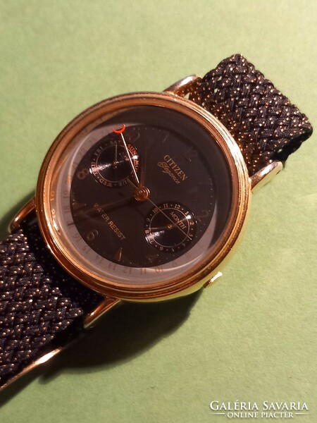 Brand new! Citizen elegance gold-plated black dial triple date men's watch 6355-g30003