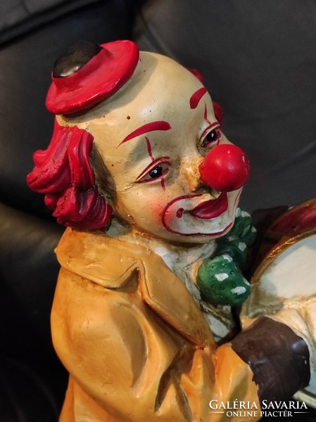 Retro, rare hard plastic, large drummer, clown figure - 34 cm
