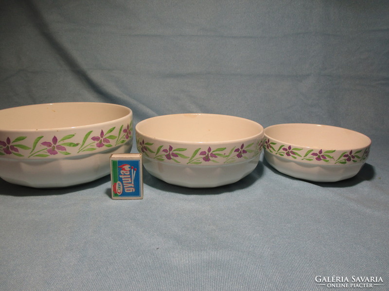 3 Kispest granite bowls with purple flowers