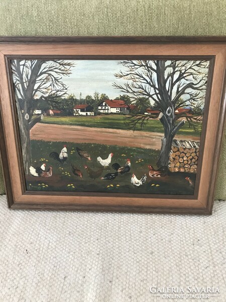 Poultry yard - oil painting