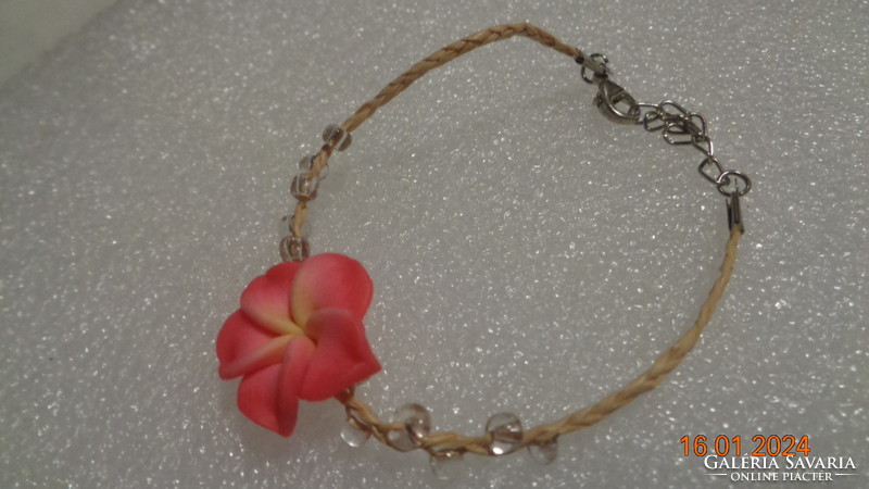 Bracelet, with a beautiful red flower, handmade, approx. 20 cm