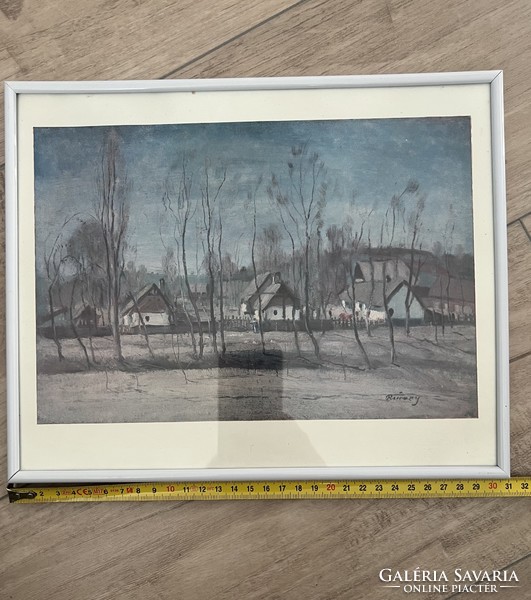 White metal frame - gyula rudnay: Nagybábonyi street, together with a print made with a duplicated process