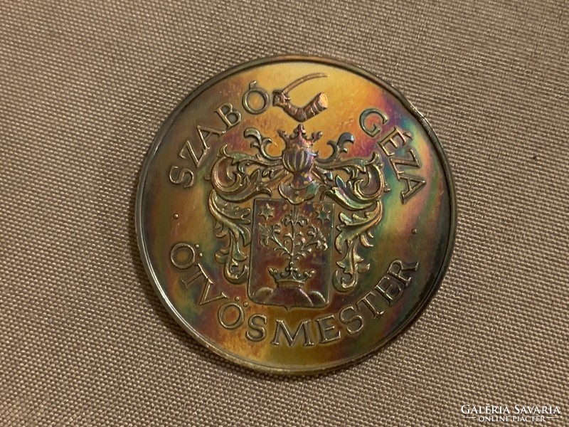Szabó Géza ötvösmester bronz érme, plakett eredeti tokban ritkább változat
