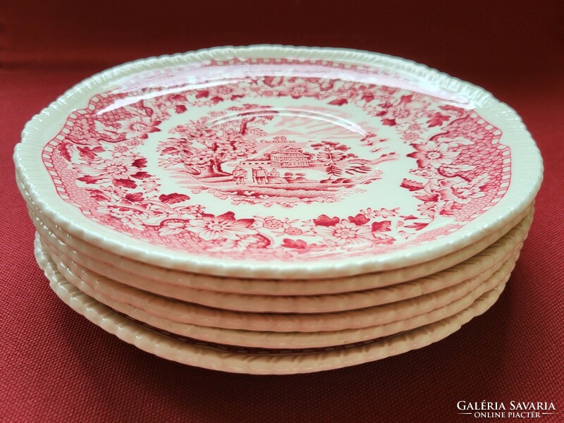 Seaforth Woods Burslem angol bordó jelenetes porcelán csészealj tányér kistányér