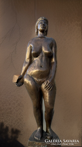 Gisella Dien: Eve in the Garden of Eden - marked Hungarian bronze statue