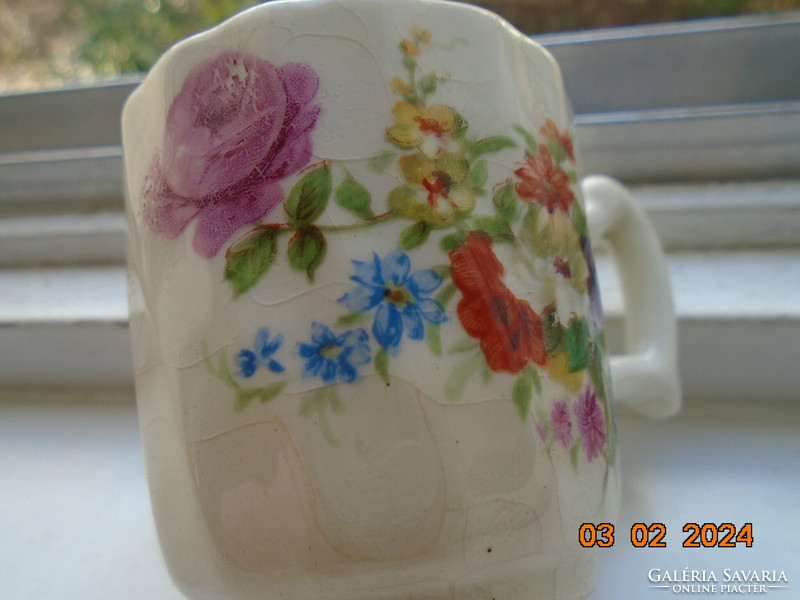 Antique Zsolnay hand-painted twisted coffee cup ribbed with Meissen flowers