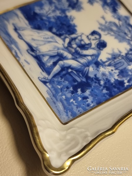 German johann haviland Bavarian cobalt blue gold border painted porcelain love scene wall picture