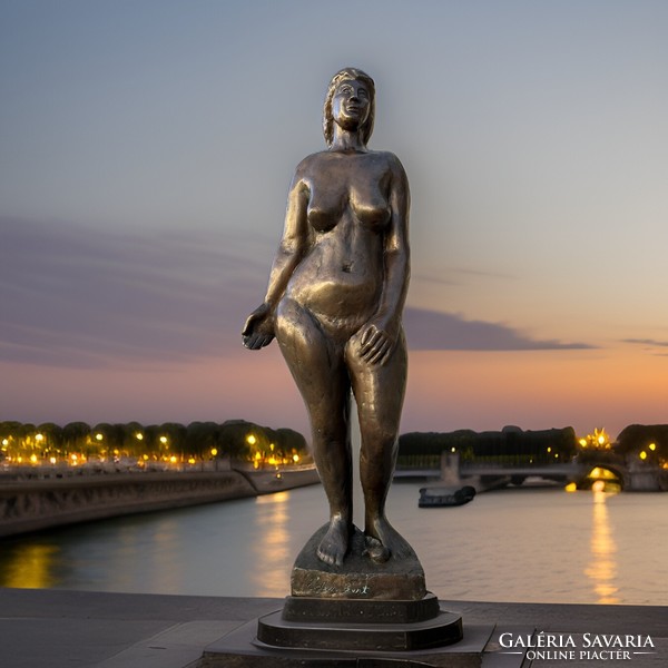 DIEN GIZELLA: Éva az Édenkertben - jelzett magyar bronz szobor