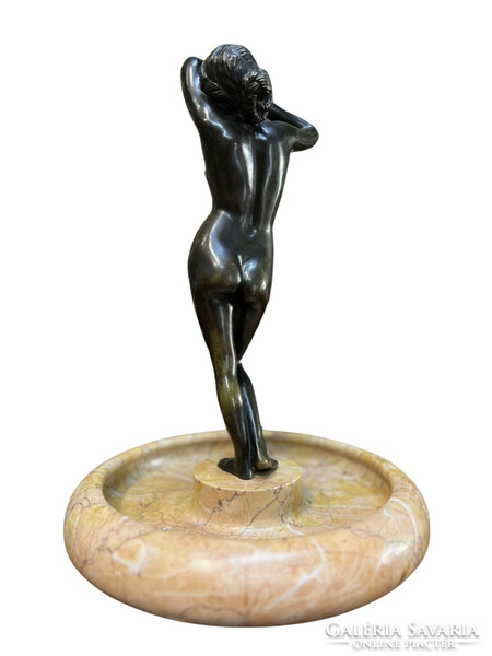 Female nude - bronze statue - on a marble name card holder pedestal