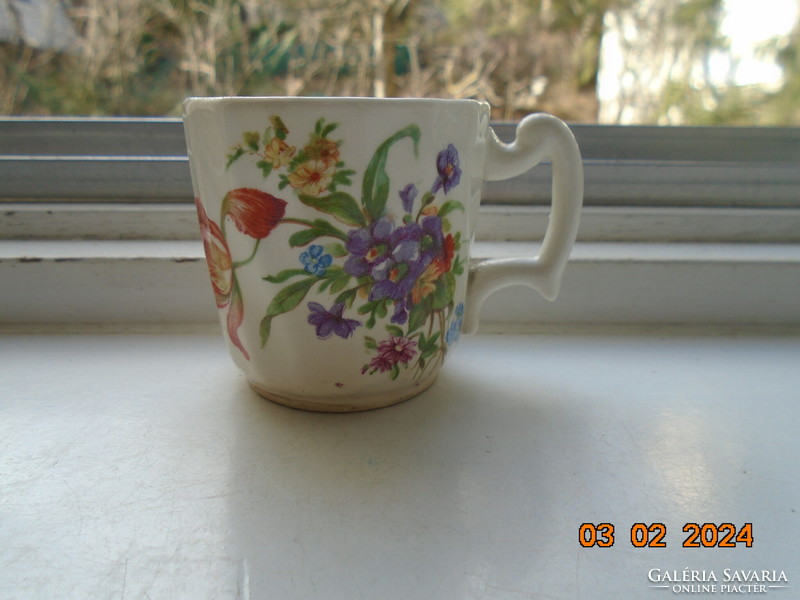 Antique Zsolnay hand-painted twisted coffee cup ribbed with Meissen flowers