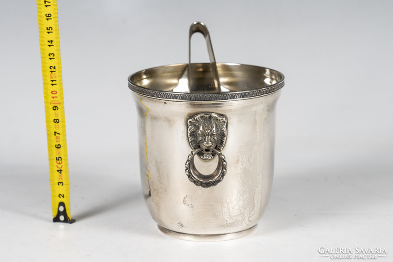 Silver ice bucket - with ice tongs and strainer