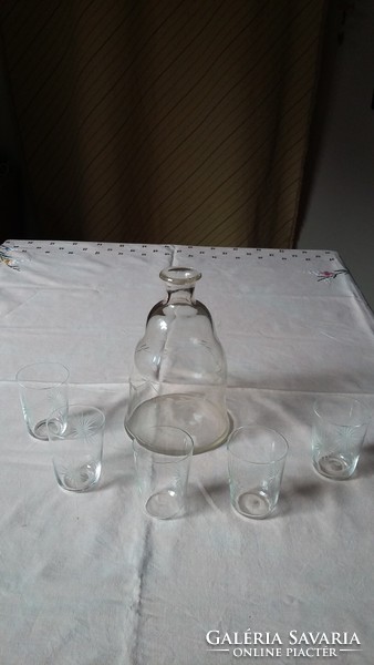 Old polished wine glass pourer and 5 glasses