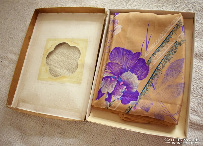 Chinese silk fabric repeating iris pattern 580 x 116 cm wide, in original box