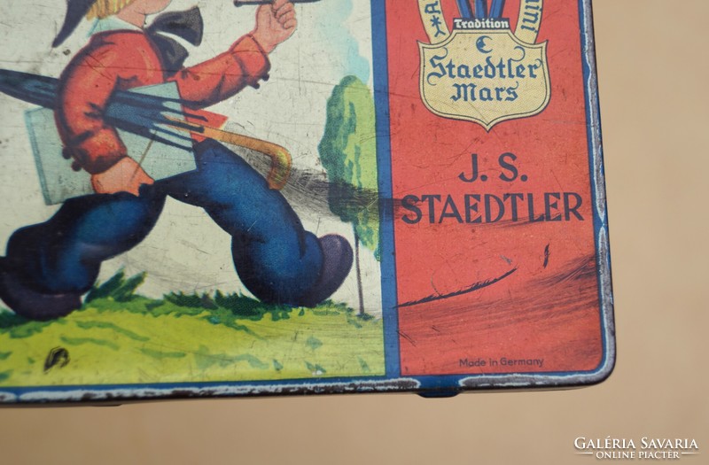 Old antique German metal box j. S. Staedtler colored pencil set box and some pencils