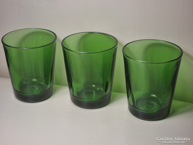 3 db zöld üvegpohár készlet, Emerald Glass . EG fenékjelzéssel .XX.szd közepe-második fele.