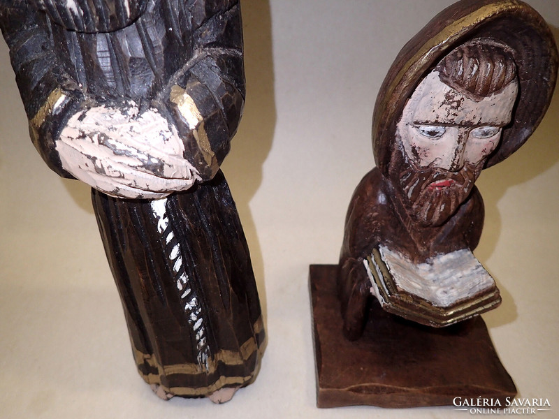 Carved Marked Spanish Religious Folk Naive Carving Holy Wood Figure Wood Carving Statue Priest Monk