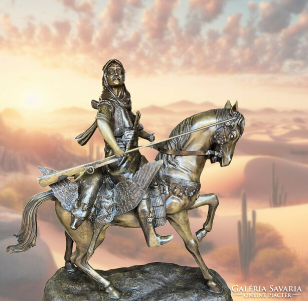 Alfred Barye (1839-1882) nyomán - Arab lovas hazatérése a vadászatból - monumentális bronz sz