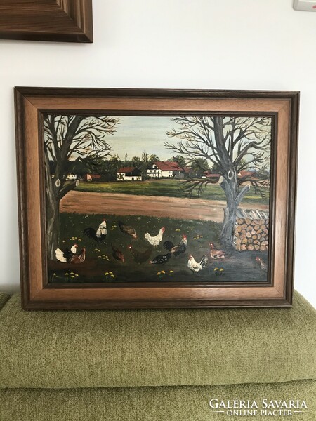 Poultry yard - oil painting