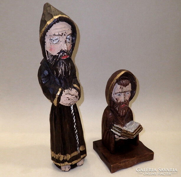 Carved Marked Spanish Religious Folk Naive Carving Holy Wood Figure Wood Carving Statue Priest Monk