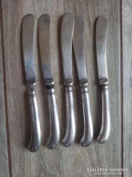 5 antique butter knives with silver handles (1916)