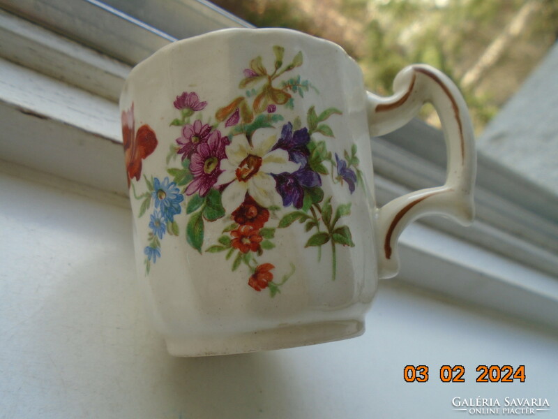 Antique Zsolnay hand-painted twisted coffee cup ribbed with Meissen flowers