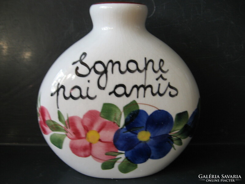 Italian ceramic hand-painted brandy flask, bottle