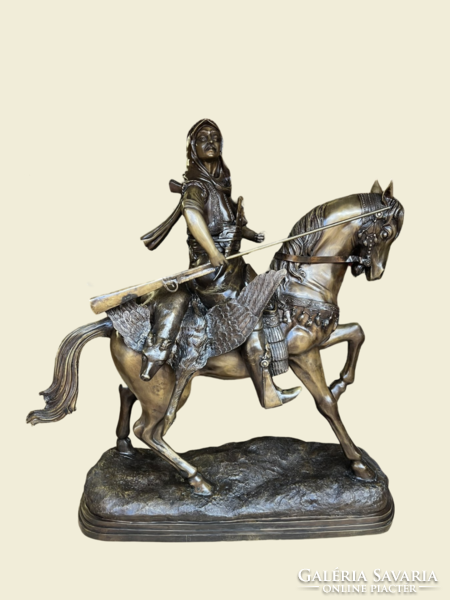 After Alfred Barye (1839-1882) - Arab horseman returning from hunting - monumental bronze