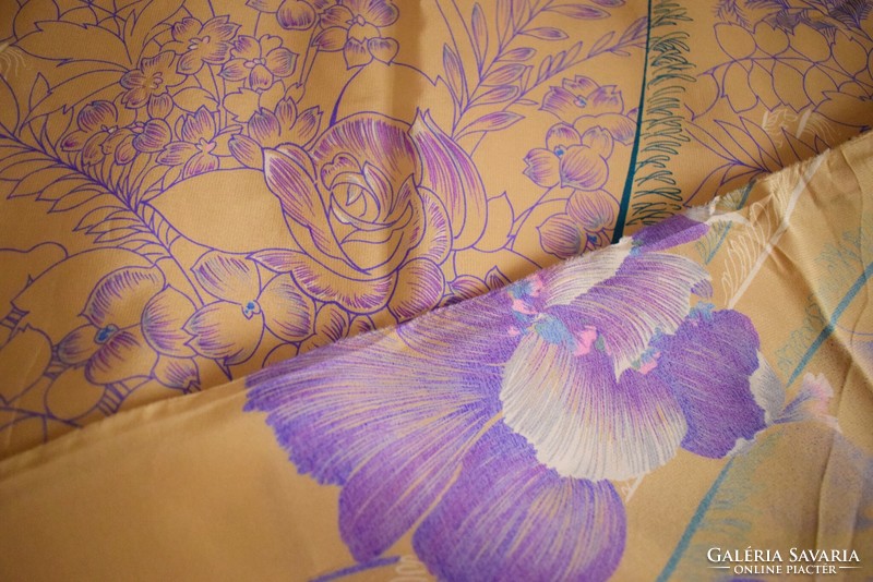 Chinese silk fabric repeating iris pattern 580 x 116 cm wide, in original box