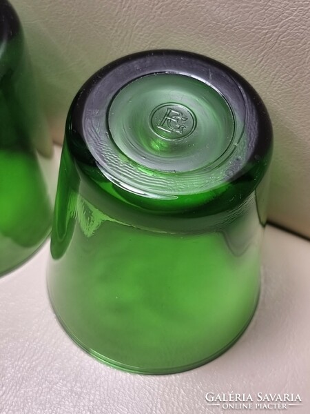 3 db zöld üvegpohár készlet, Emerald Glass . EG fenékjelzéssel .XX.szd közepe-második fele.
