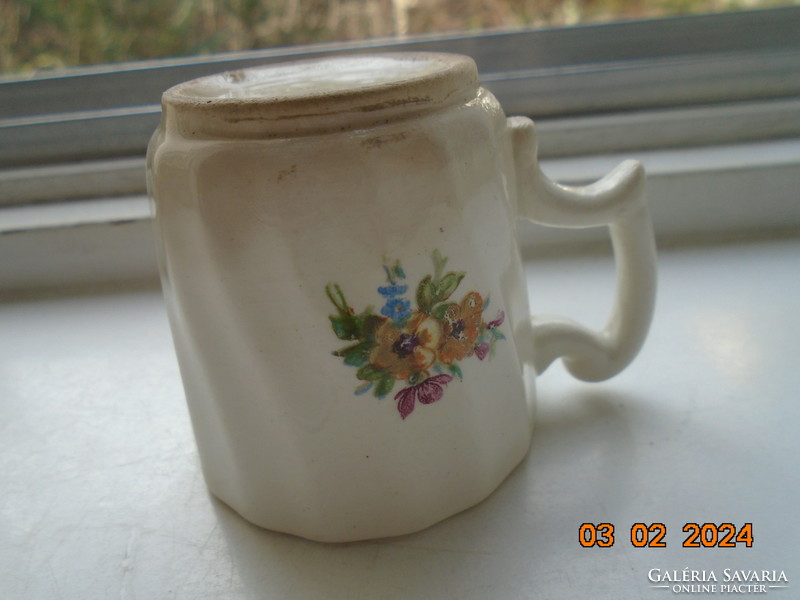 Antique Zsolnay hand-painted twisted coffee cup ribbed with Meissen flowers