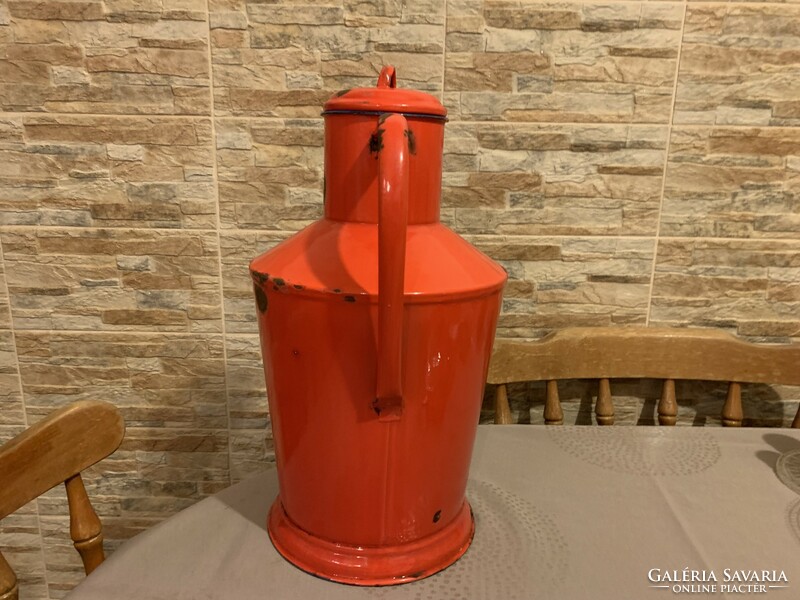 Jászkisér red enamel Ceglédi water jug, large size, rustic decoration, nostalgia, 36 cm. 7L
