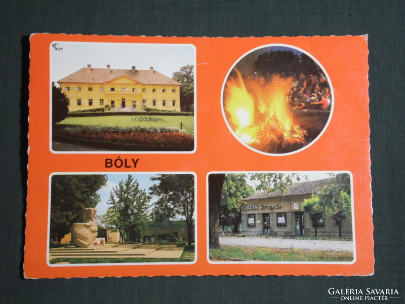 Postcard, boly, mosaic details, Batthyány-Montenuovo-castle, sycamore restaurant, small camp, monument