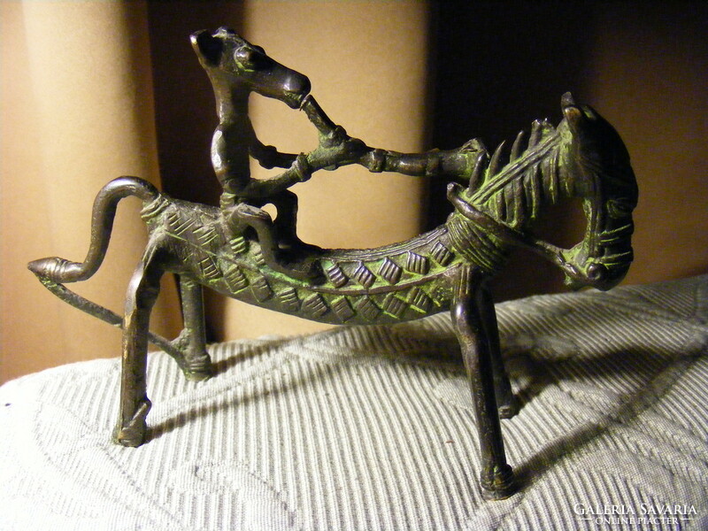 Bastar dhokra tribal art - zoomorphic copper sculpture - musician animal rider