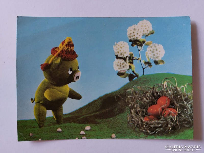 Régi húsvéti képeslap Mazsola mesefigura 1967