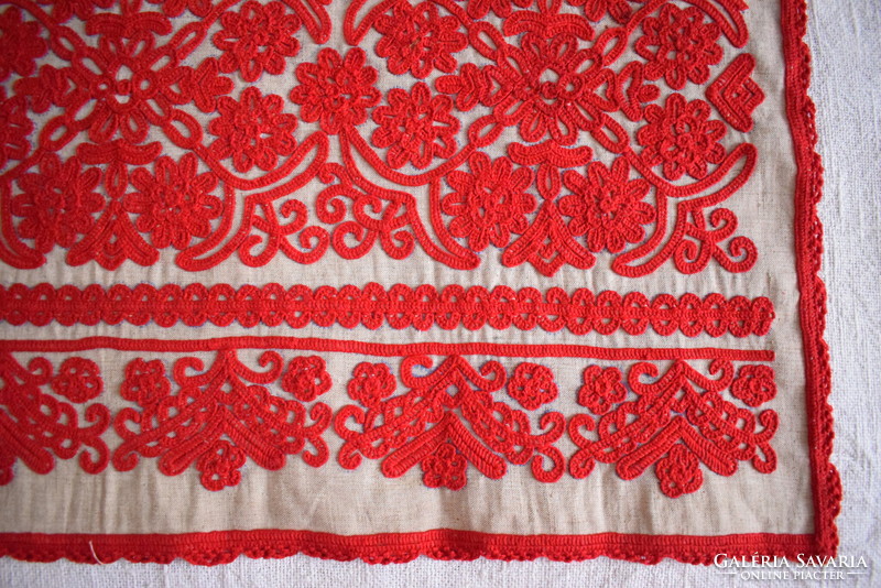 Embroidered linen Transylvanian tablecloth 86 x 56 cm