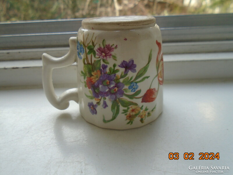 Antique Zsolnay hand-painted twisted coffee cup ribbed with Meissen flowers