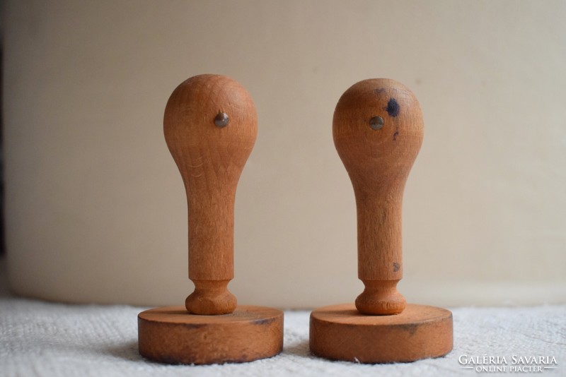 Wooden stamp, round stamp, stamp press handle, turned wood 4 x 7.5 cm x 2 pieces