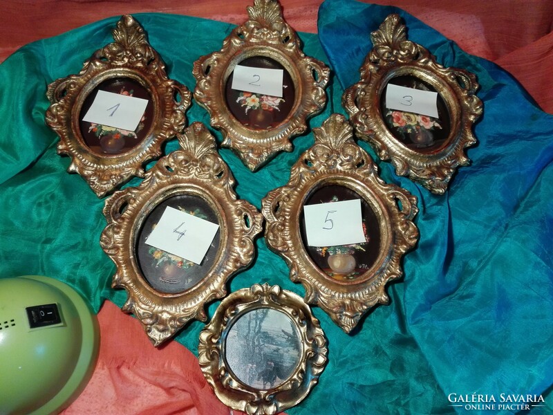 Antique carved wooden frames with hand-painted pictures....5 +1 Pcs.