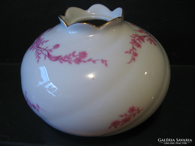 Retro pink ribbon floral GDR Freiberg porcelain vase with candle holder