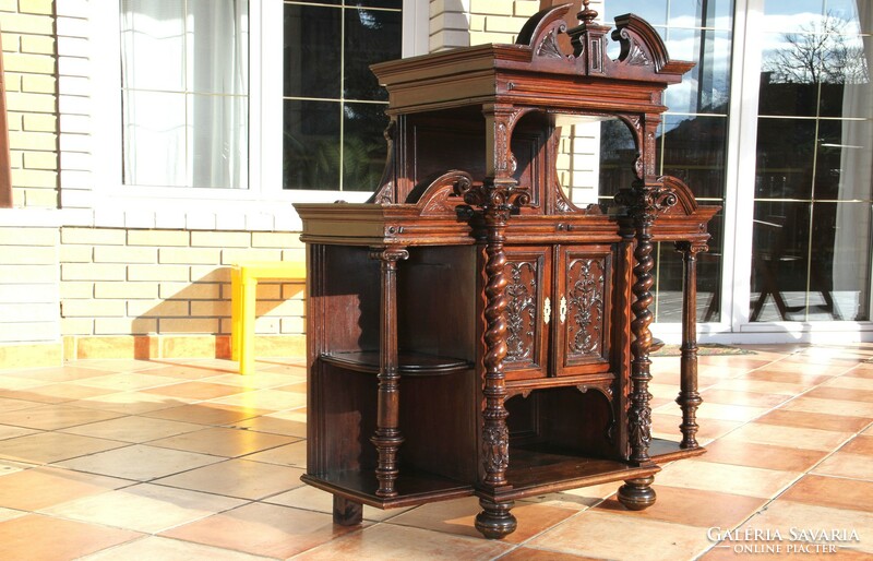 German pewter, richly carved commode, wall shelf, sideboard