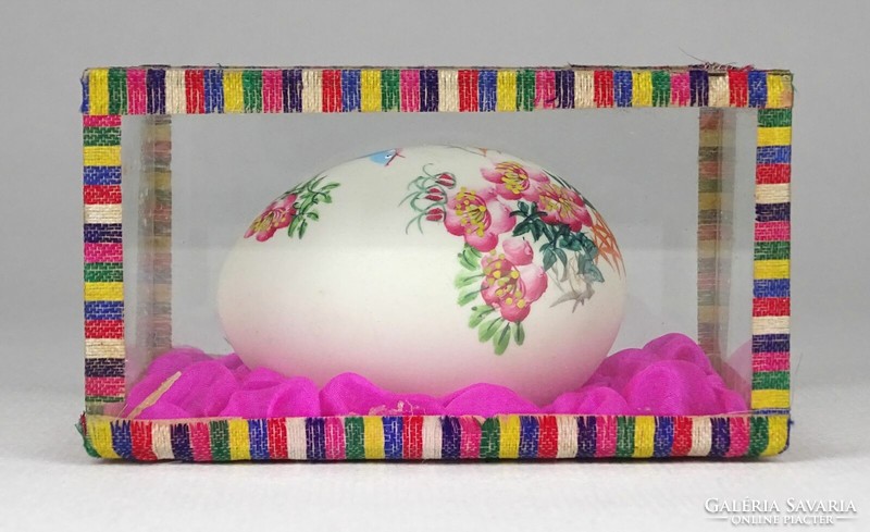 1P708 old painted bird Easter egg in a glass box 9 x 5 x 7 cm