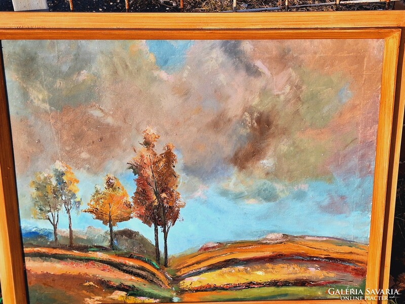 Szombathelyi festő-ifj GERENCSÉR FERENC (1928 - ?) BORÚS TÁJ 1950k olaj/vászon 70x56 cm fa keretével