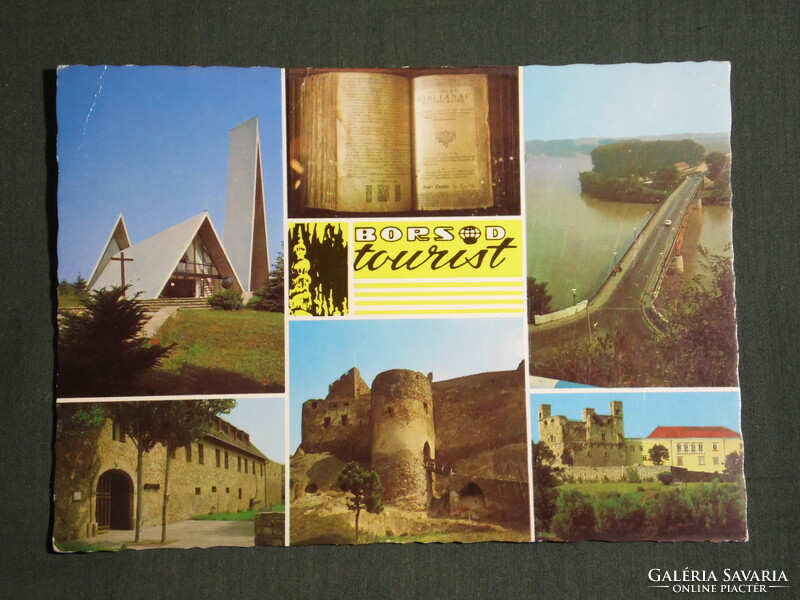 Postcard, borsod tourist, mosaic details, raven's house, tokaj, watercress, luck, mud stream, happy stone