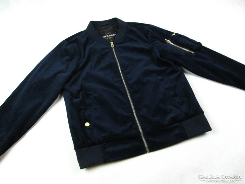 Original superdry premium (l) women's transitional elegant micro velvet small jacket