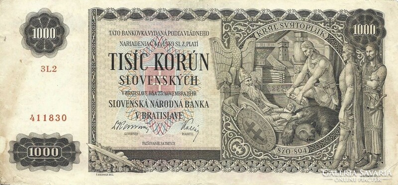 1000 Korun crowns 1940 Slovakia rare unperforated