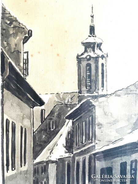 Szentendrei utcakép - jelzett akvarell, festmény
