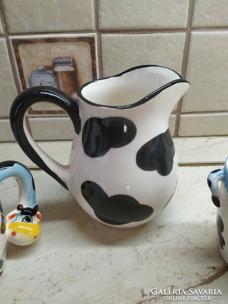 Ceramic duck 2 cups for sale! Beautiful cocoa pot with black spots, 2 giraffe pourers for sale