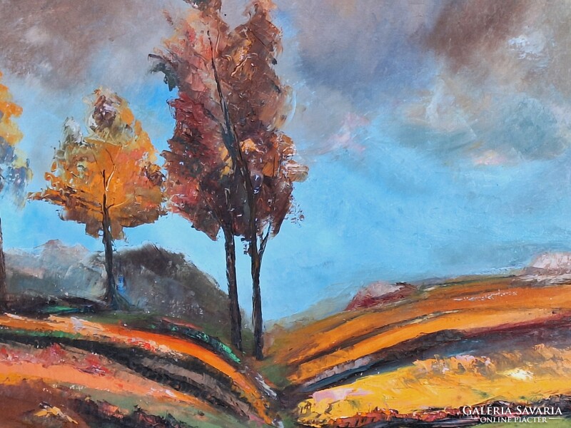 Szombathelyi festő-ifj GERENCSÉR FERENC (1928 - ?) BORÚS TÁJ 1950k olaj/vászon 70x56 cm fa keretével