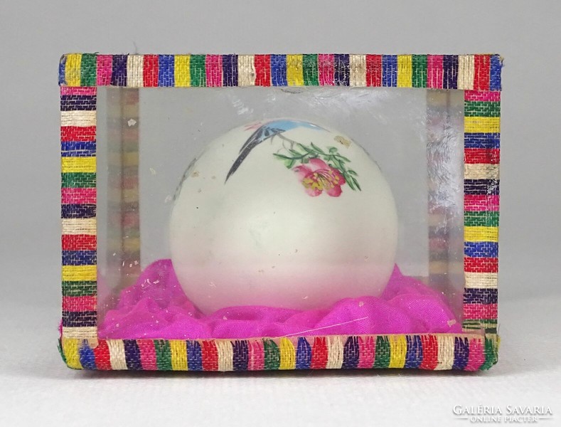 1P708 old painted bird Easter egg in a glass box 9 x 5 x 7 cm