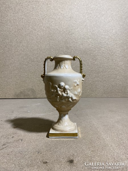 Német, Von Schierholz Puttó,Angyal Mintás Porcelán Váza 20 cm.2275